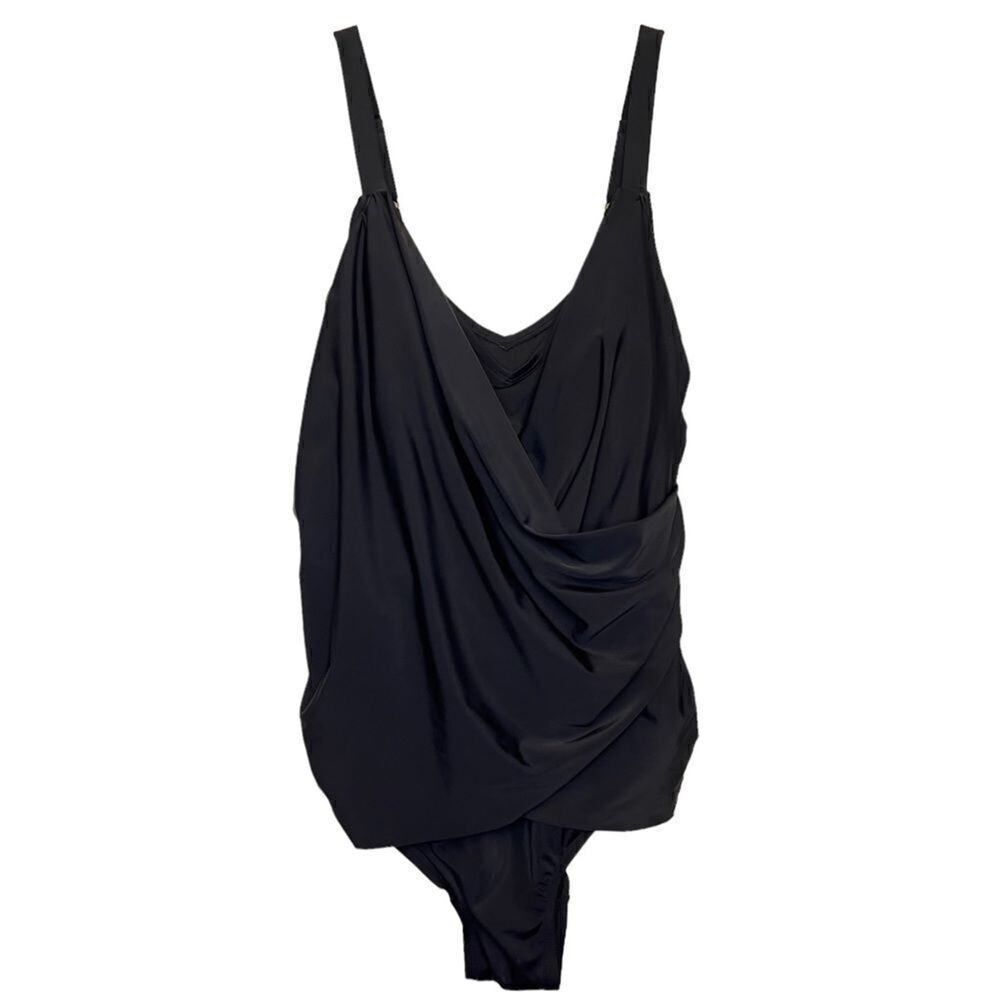 NWT EVRI Zoe Black Plus Size Faux-Wrap One Piece Swimsuit Size 2X (20W-22W)